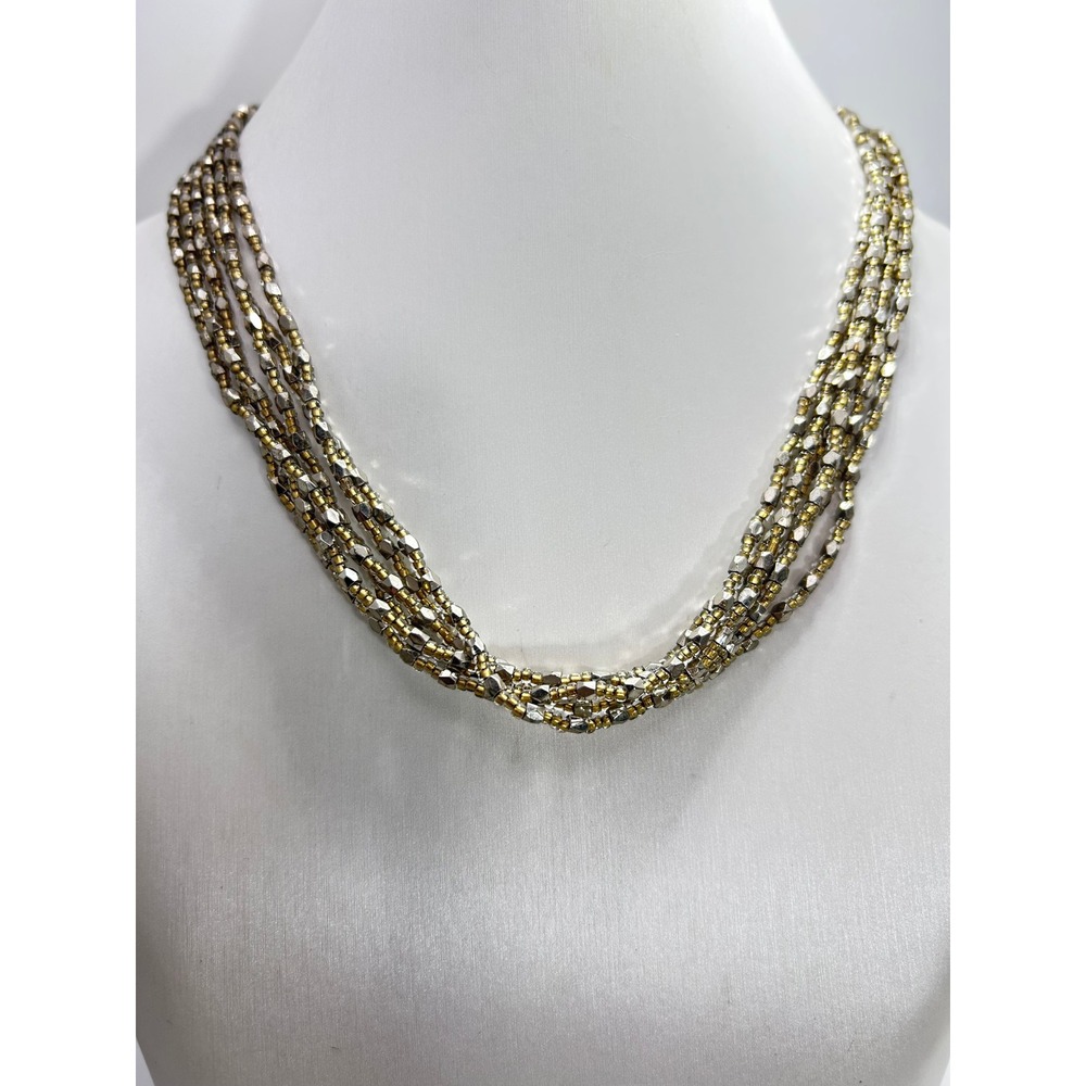 Loft Necklace Women OS Gold Silver Good Multi-Strand Beaded Magnetic Clasp